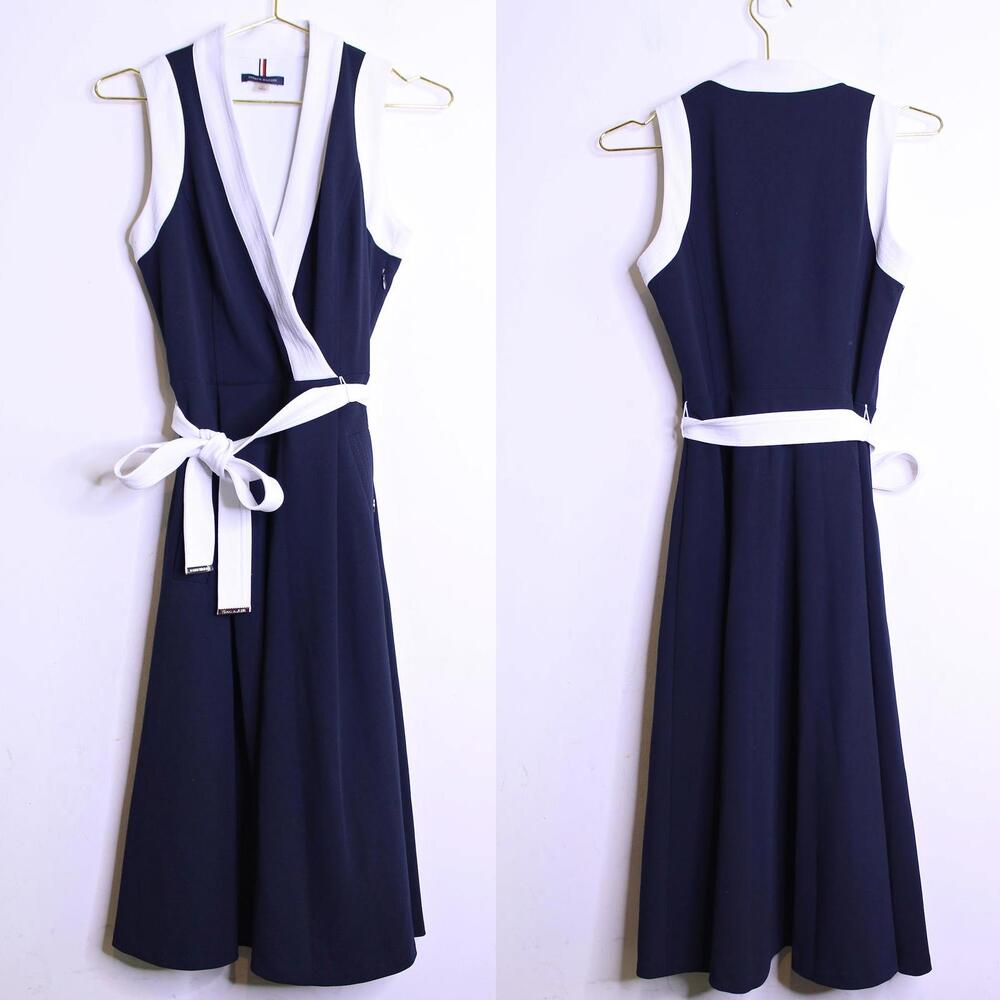 Tommy Hilfiger Navy Blue Nautical Sleeveless Wrap Dress - 4